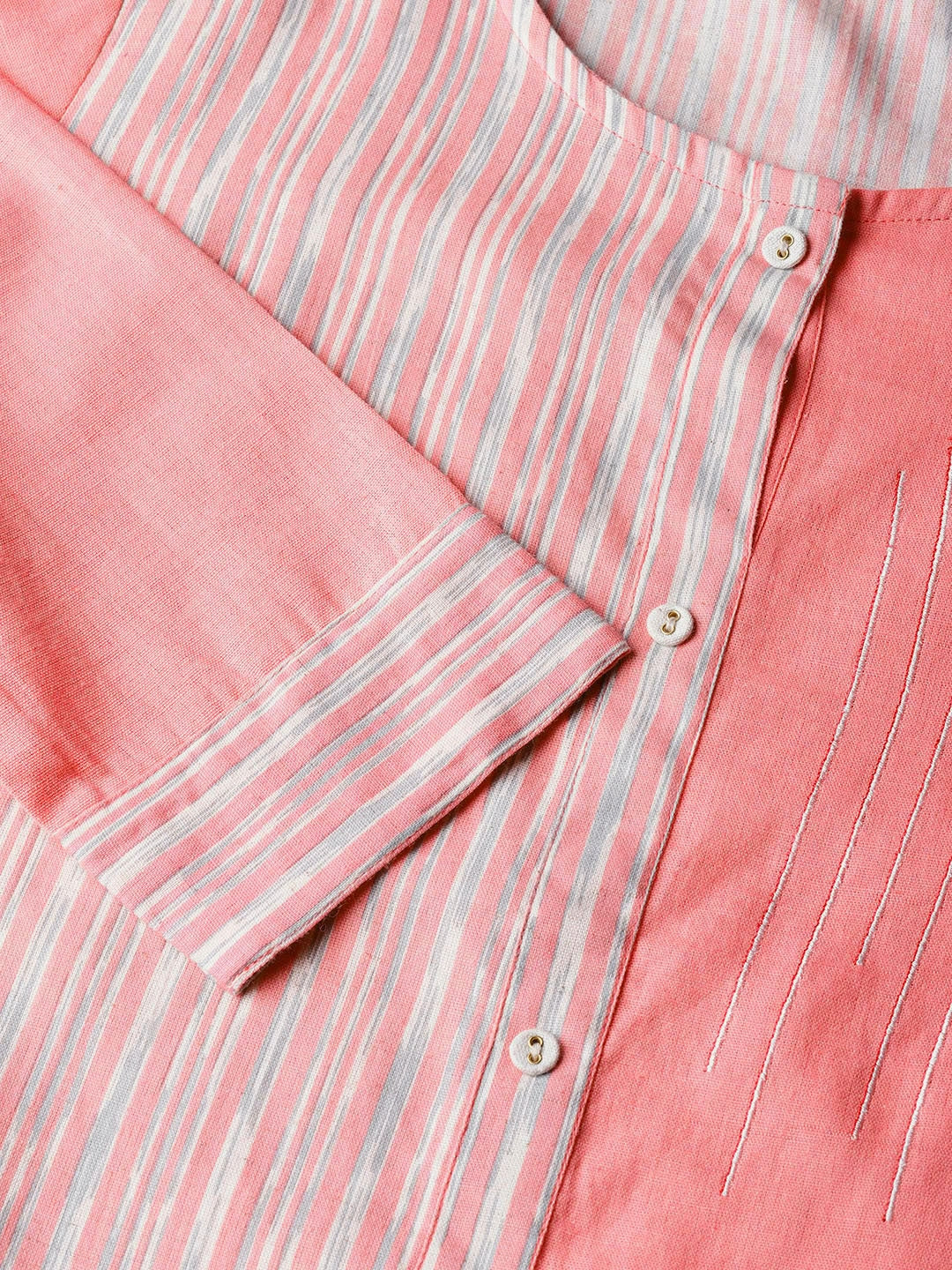 Pink & Off-White Striped Kurta