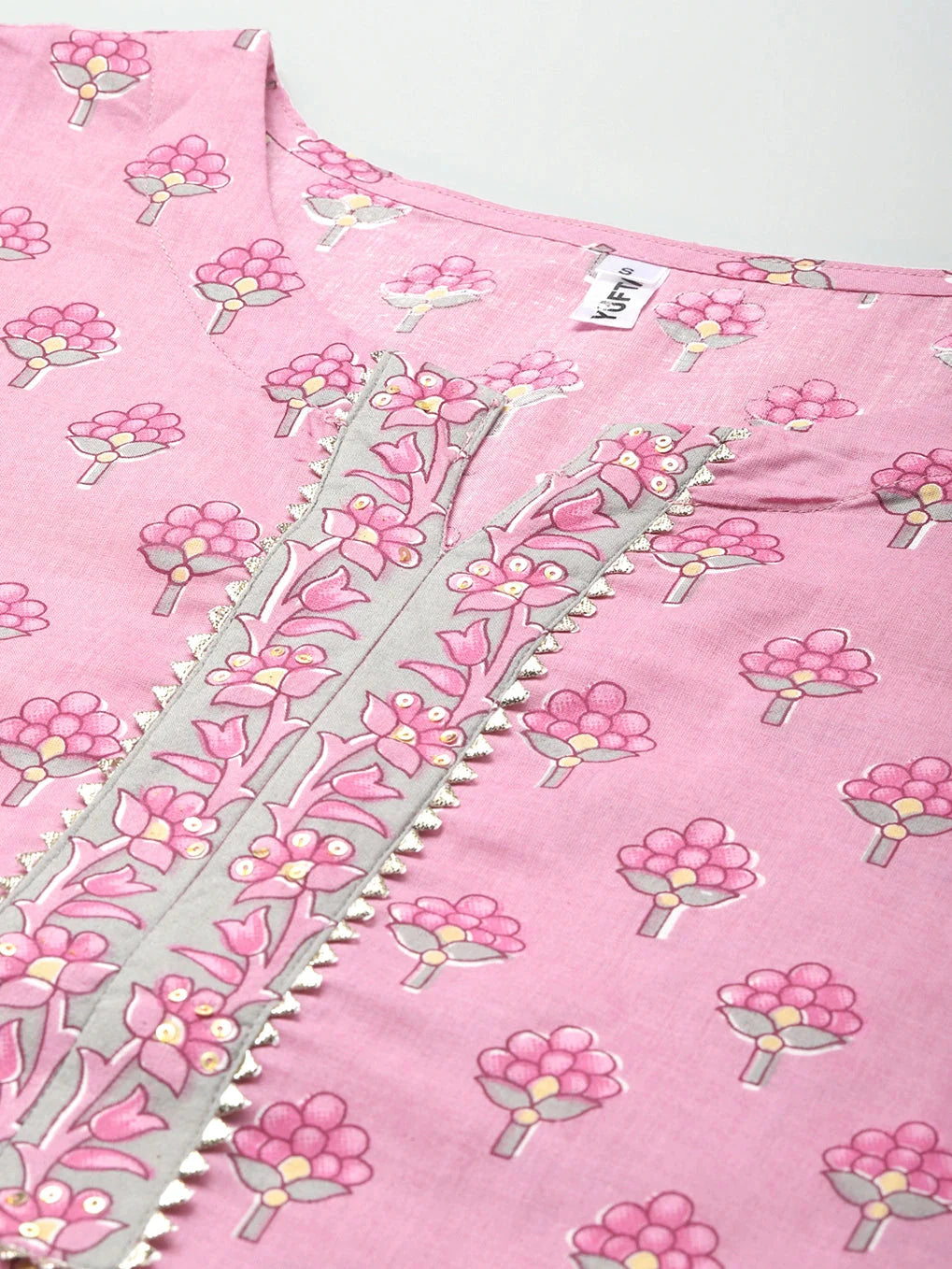 Pink Printed Cotton Dupatta Set-Yufta Store-9839SKDPKS