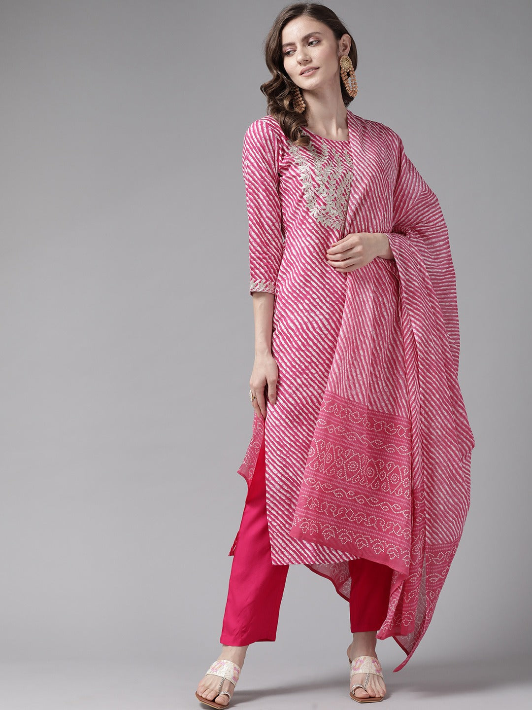 Pink Printed Dupatta Set-Yufta Store-9780SKDPKS