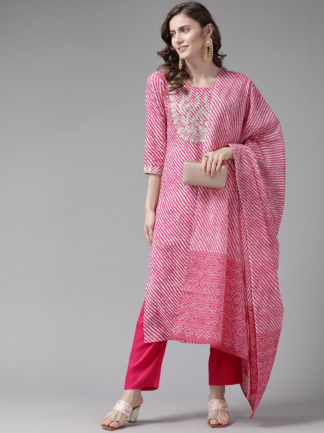 Pink Printed Dupatta Set-Yufta Store-9780SKDPKS