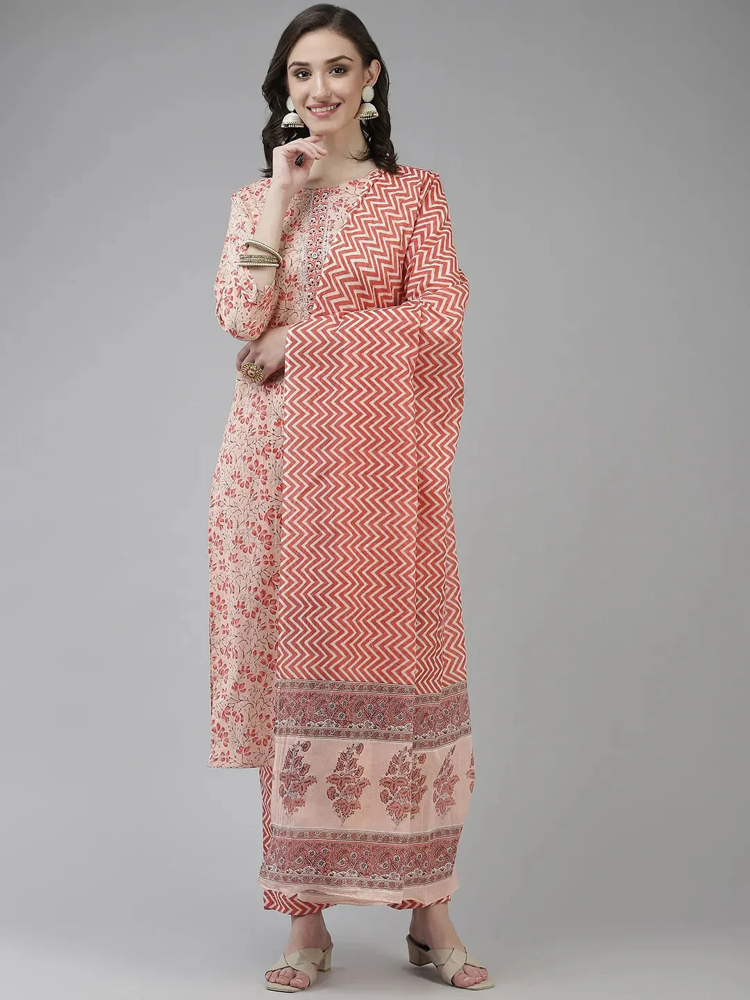 Pink Printed Gotta Patti Dupatta Set-Yufta Store-9728SKDPKS