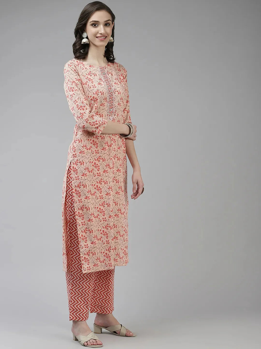 Pink Printed Gotta Patti Dupatta Set-Yufta Store-9728SKDPKS