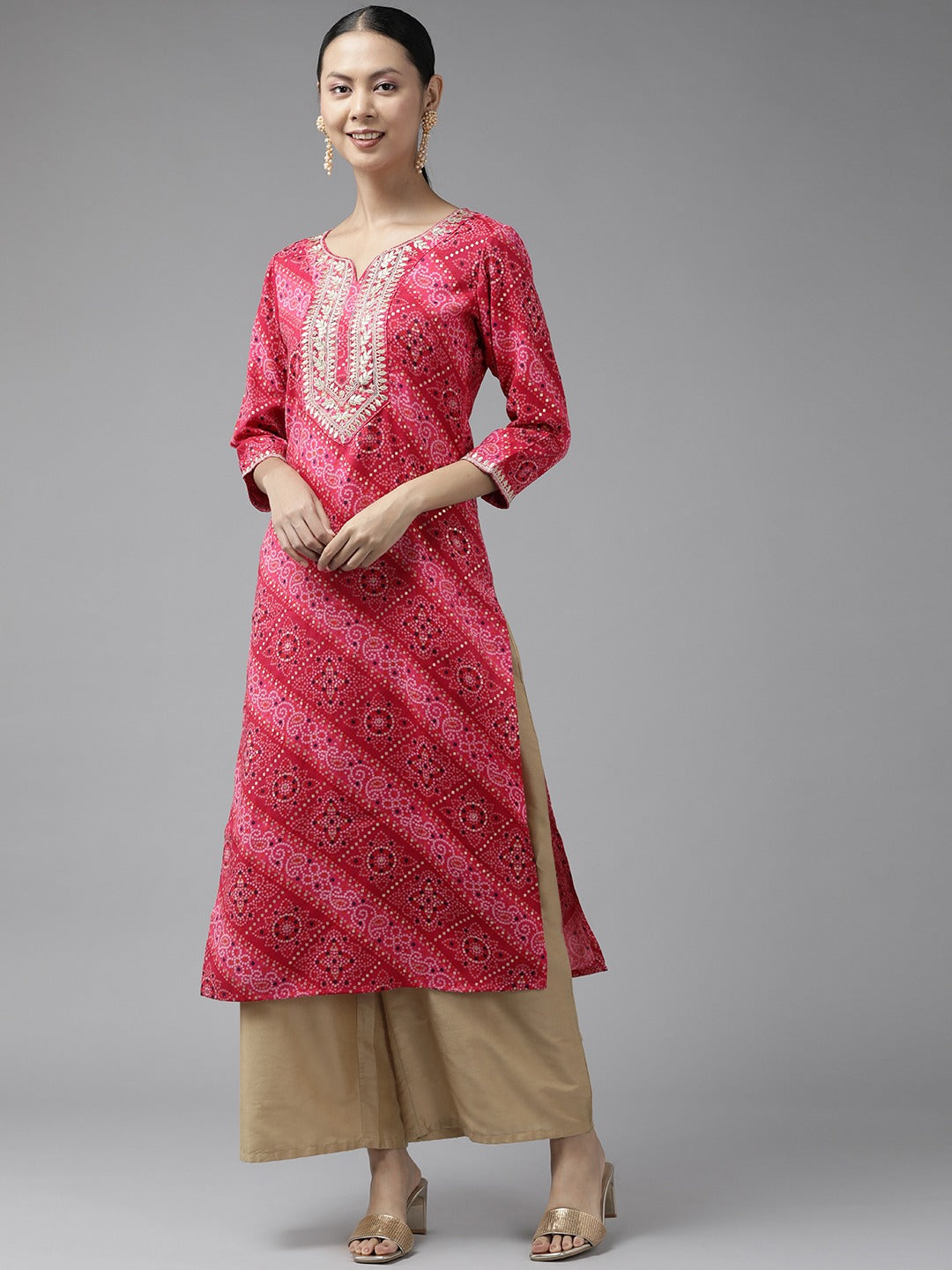 Pink Printed Kurta-Yufta Store-9343KURPKS