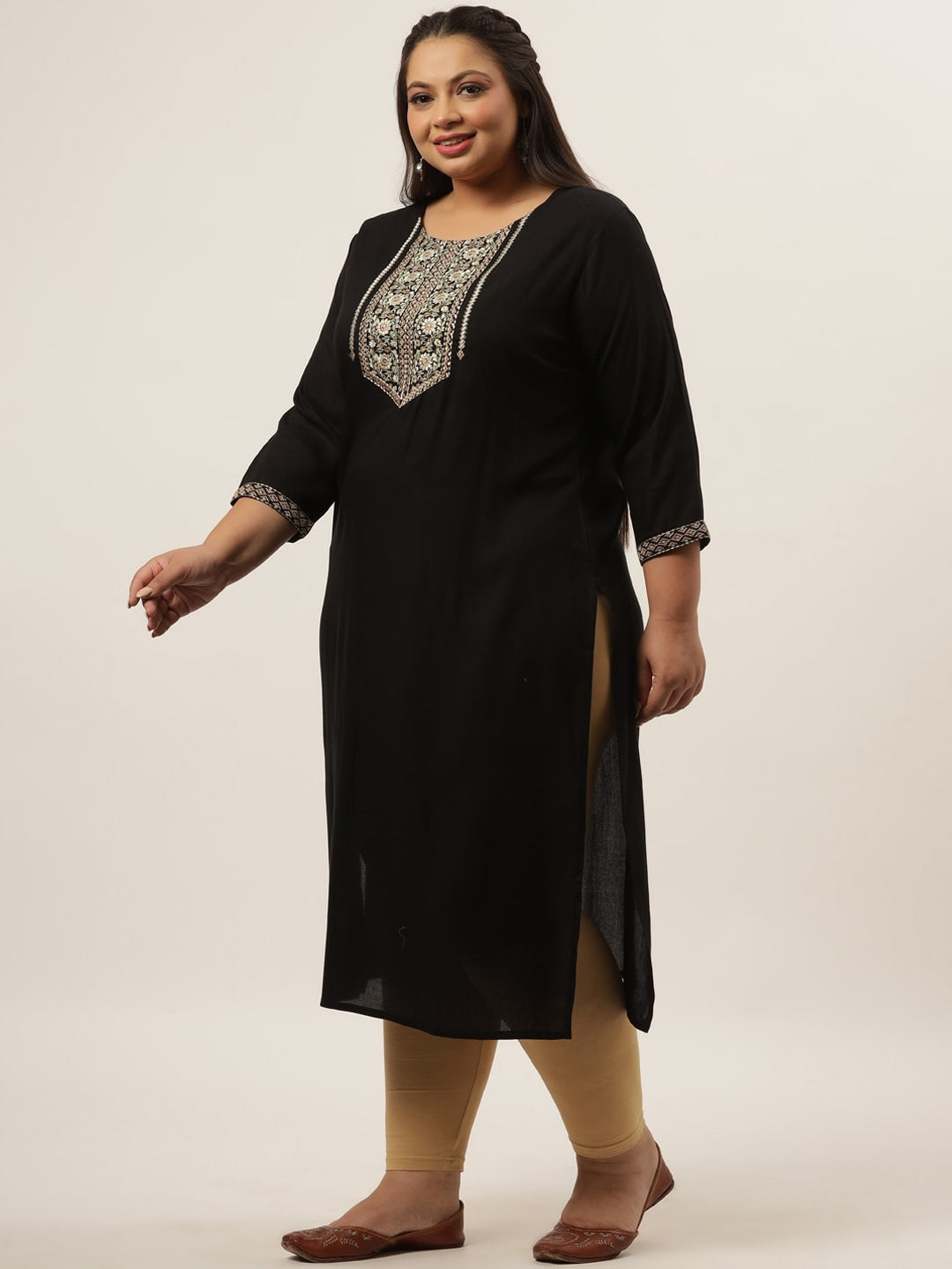 Plus Size Black Ethnic Kurta-Yufta Store-7875KURPBK3XL