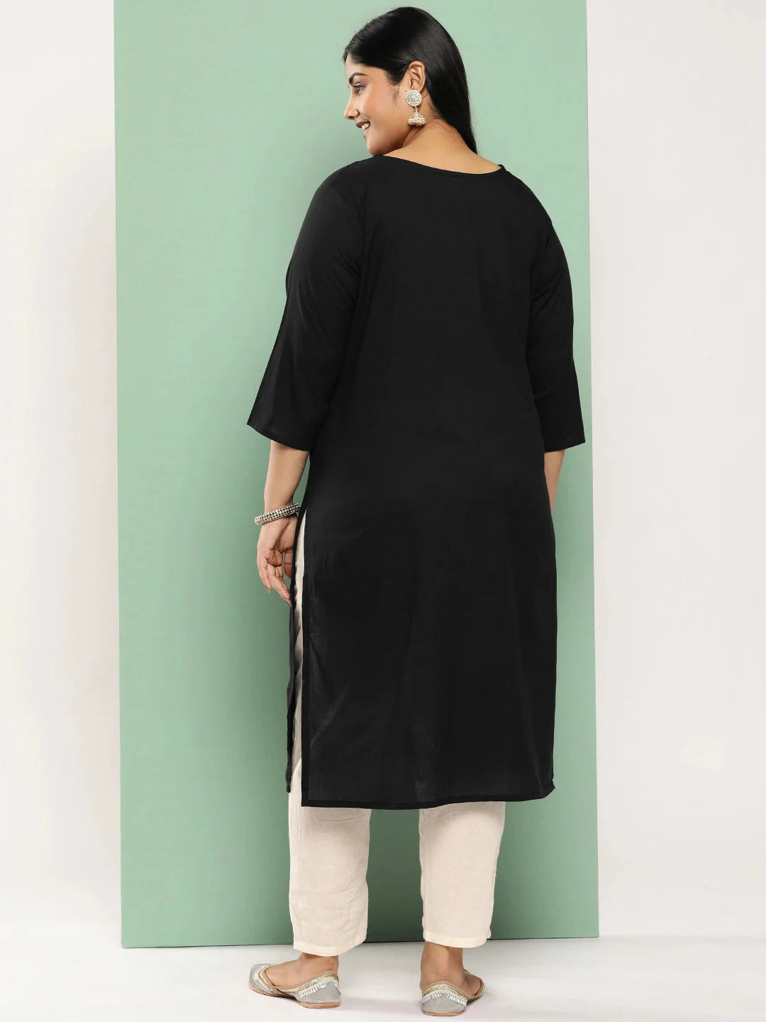 Black Straight Plus Size Kurta For Women-Yufta Store-1285PKURBK3XL