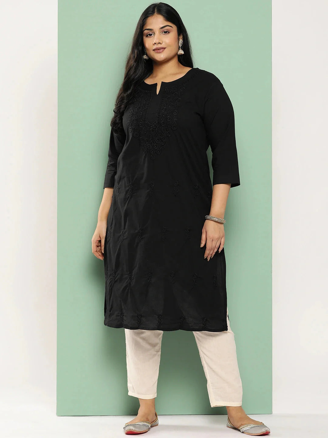 Black Straight Plus Size Kurta For Women-Yufta Store-1285PKURBK3XL