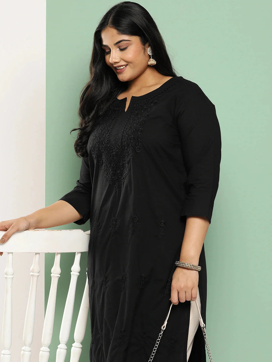 Black Straight Plus Size Kurta For Women-Yufta Store-1285PKURBK3XL