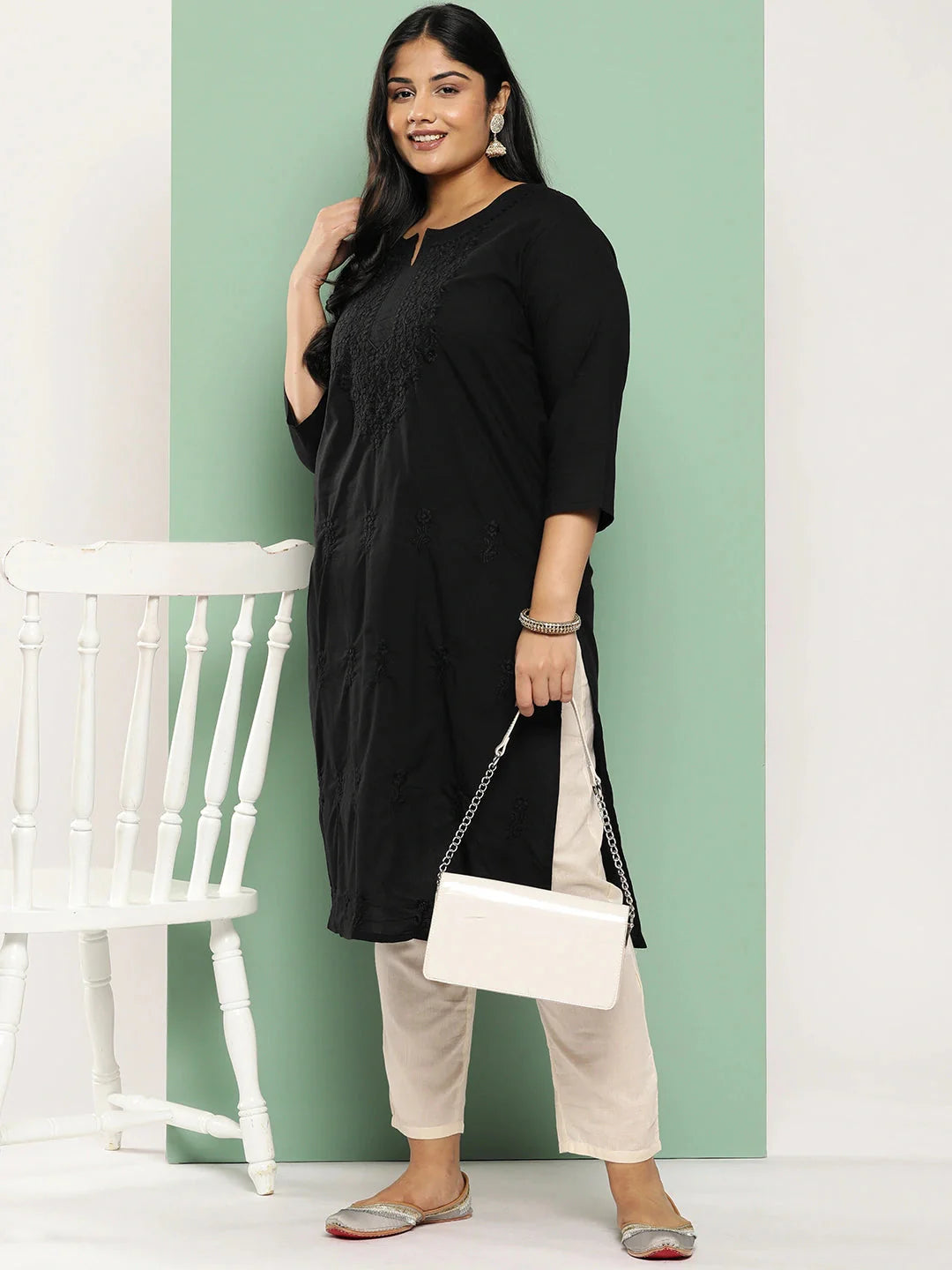 Black Straight Plus Size Kurta For Women-Yufta Store-1285PKURBK3XL