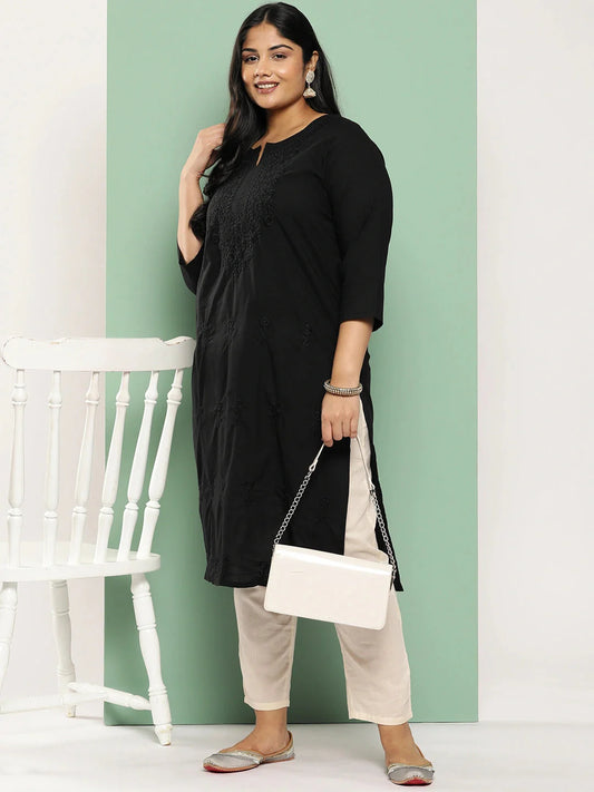 Black Straight Plus Size Kurta For Women-Yufta Store-1285PKURBK3XL