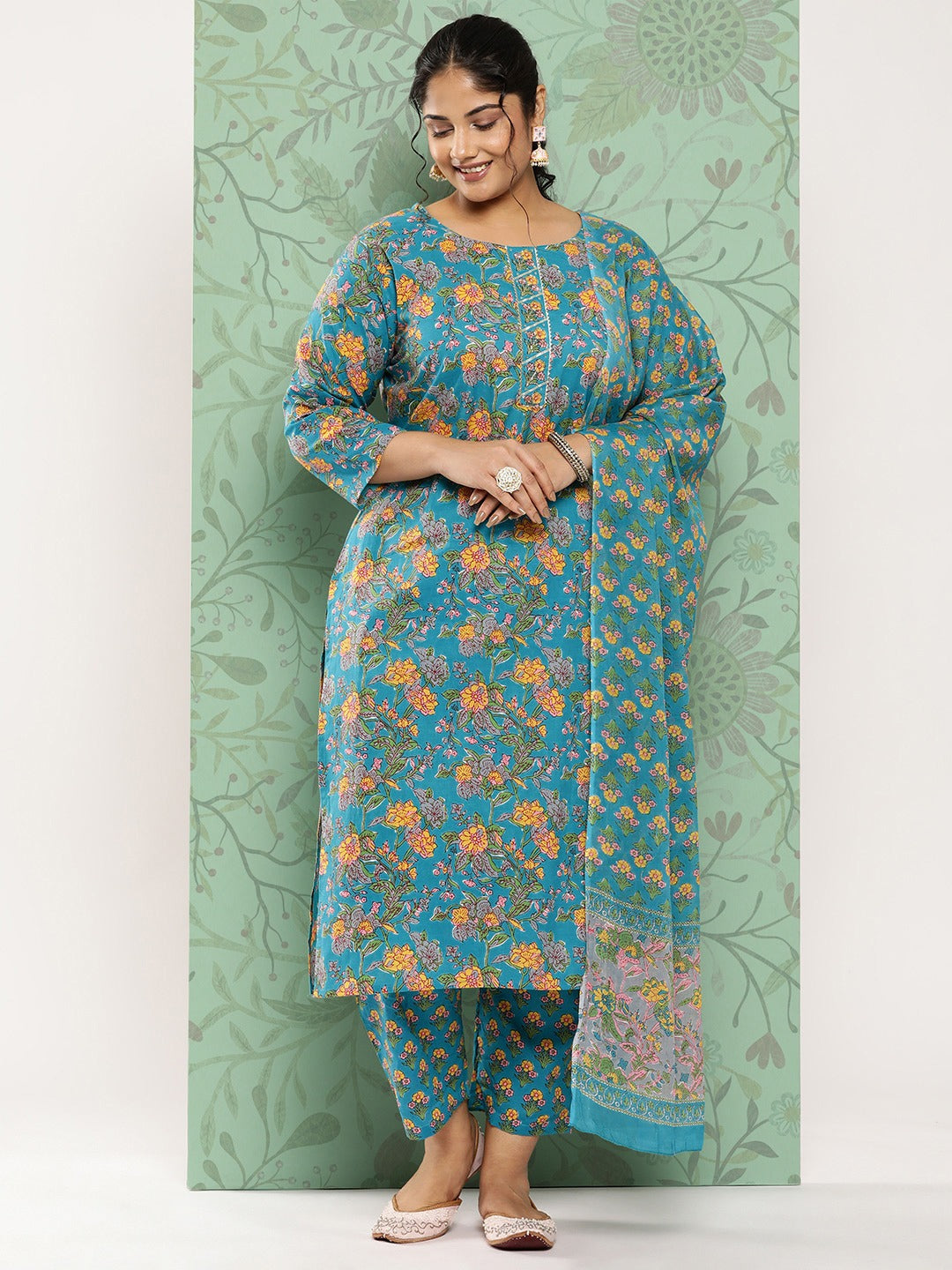 Plus Size Gotta Patti Cotton Kurta Dupatta Set-Yufta Store-1234PSKDBL3XL