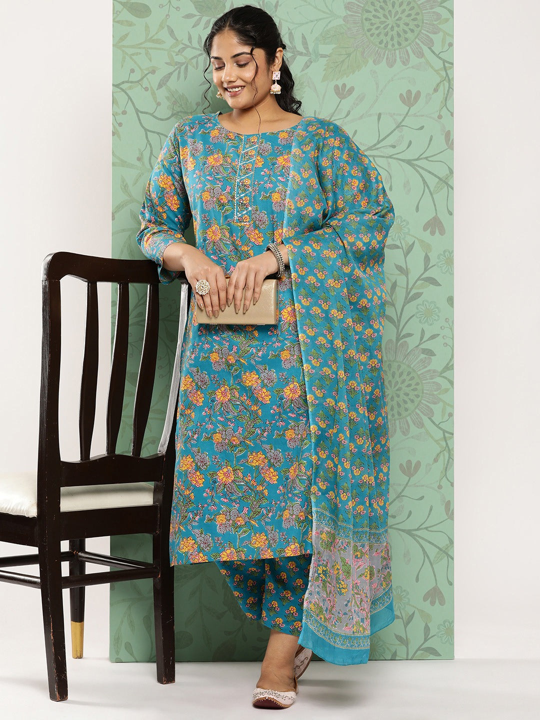 Plus Size Gotta Patti Cotton Kurta Dupatta Set-Yufta Store-1234PSKDBL3XL