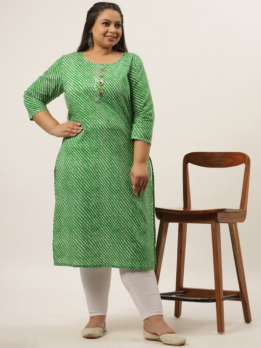 Plus Size Green Laheriya Printed Kurta-Yufta Store-636KURPGR3XL