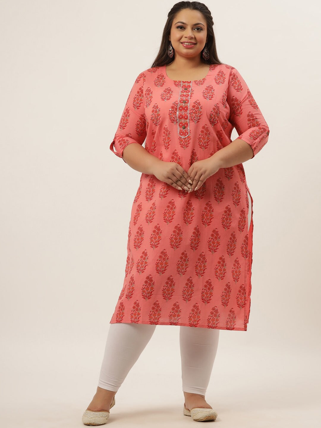 Plus Size Peach Ethnic Motifs Printed Kurta