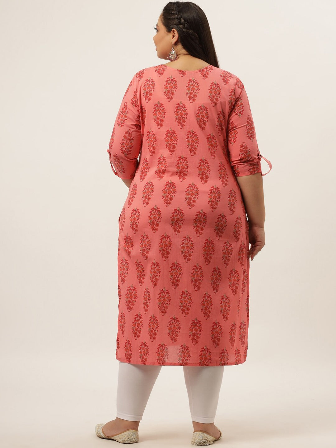 Plus Size Peach Ethnic Motifs Printed Kurta