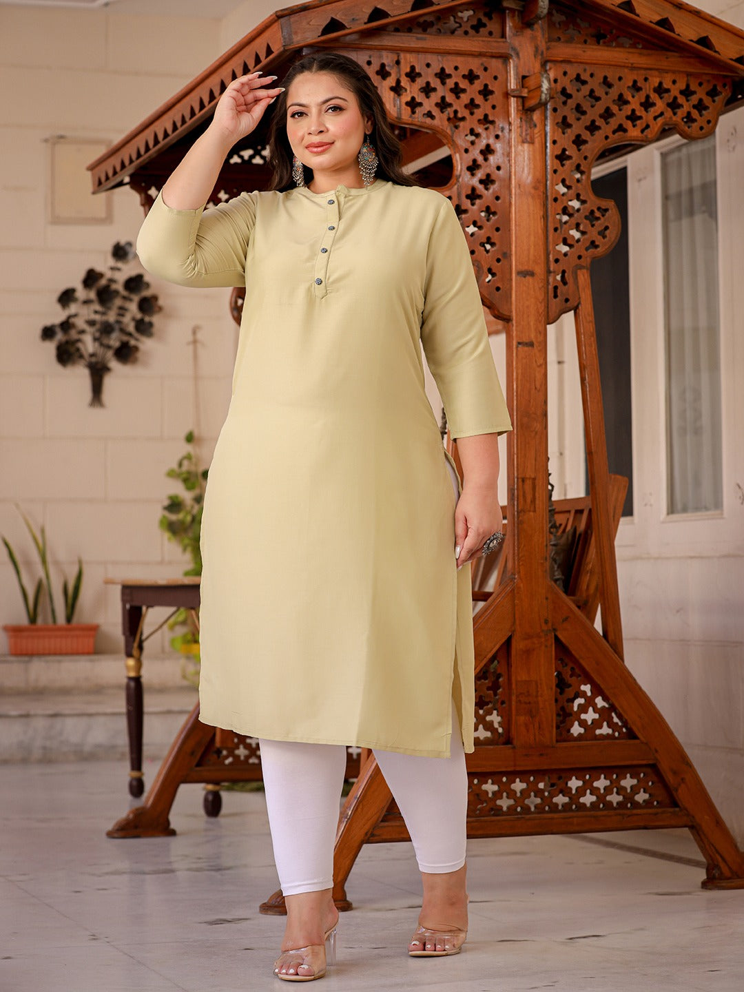 Light Green Straight Plus Size Kurta Women-Yufta Store-1281PKURGR3XL