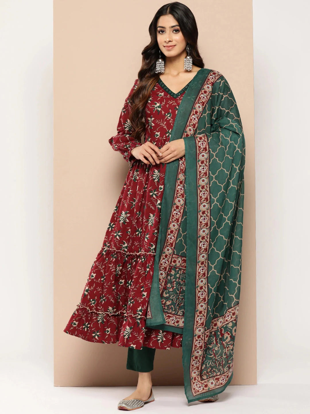 Printed Cotton Kurta Dupatta Set-Yufta Store-1143SKDMRS