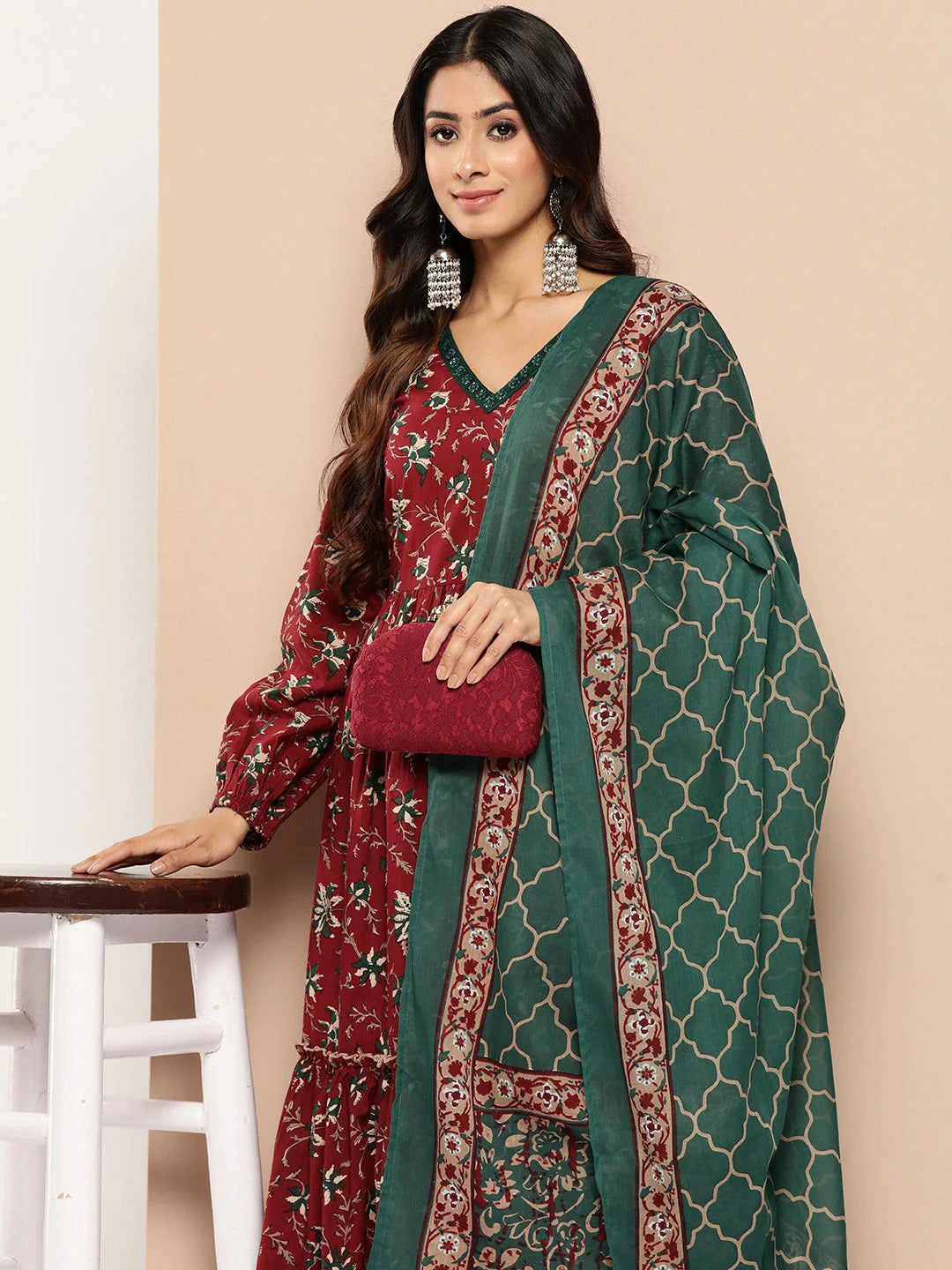 Printed Cotton Kurta Dupatta Set-Yufta Store-1143SKDMRS