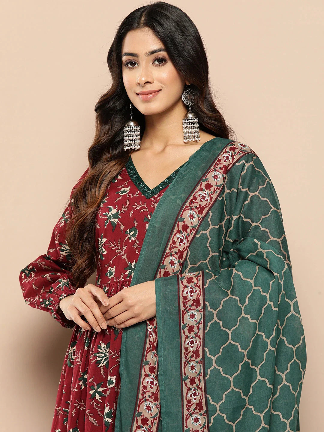 Printed Cotton Kurta Dupatta Set-Yufta Store-1143SKDMRS