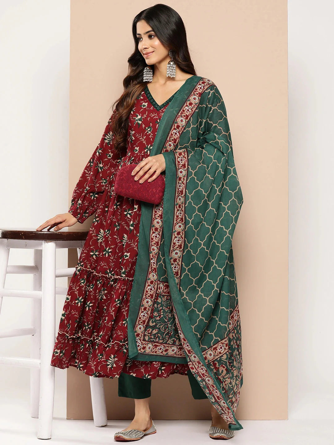 Printed Cotton Kurta Dupatta Set-Yufta Store-1143SKDMRS