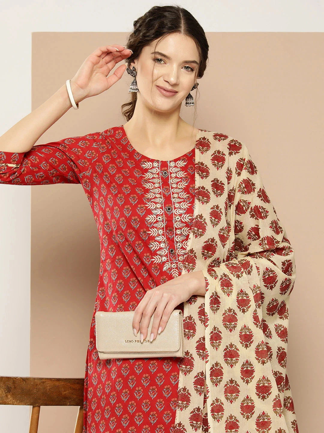 Printed Cotton Kurta Dupatta Set-Yufta Store-1179SKDRDM