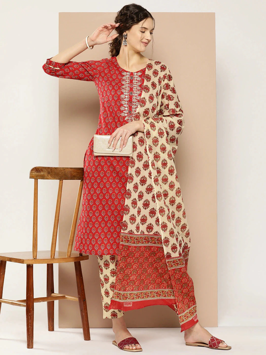 Printed Cotton Kurta Dupatta Set-Yufta Store-1179SKDRDM