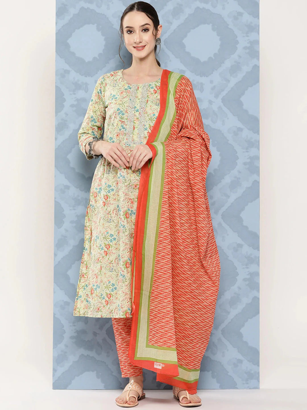 Printed Cotton Kurta Dupatta Set-Yufta Store-1246SKDORS