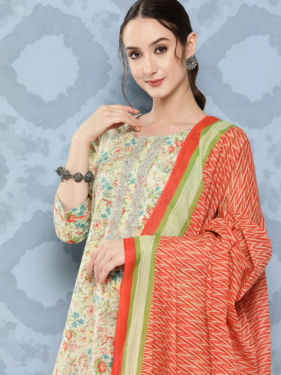 Printed Cotton Kurta Dupatta Set-Yufta Store-1246SKDORS