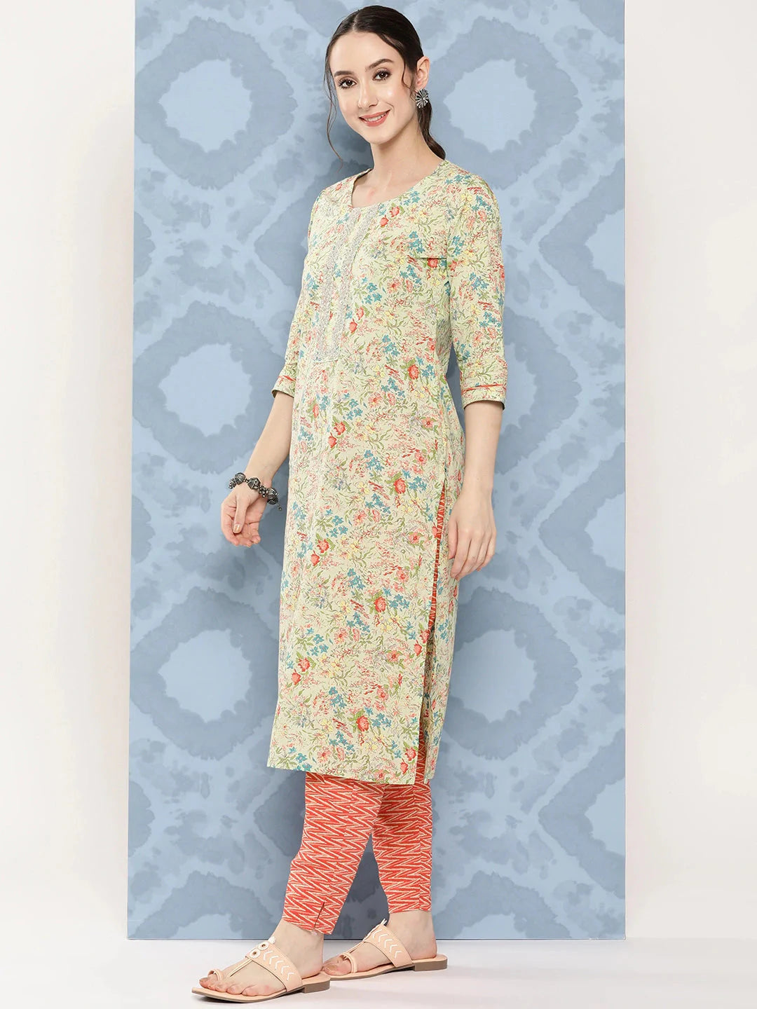 Printed Cotton Kurta Dupatta Set-Yufta Store-1246SKDORS