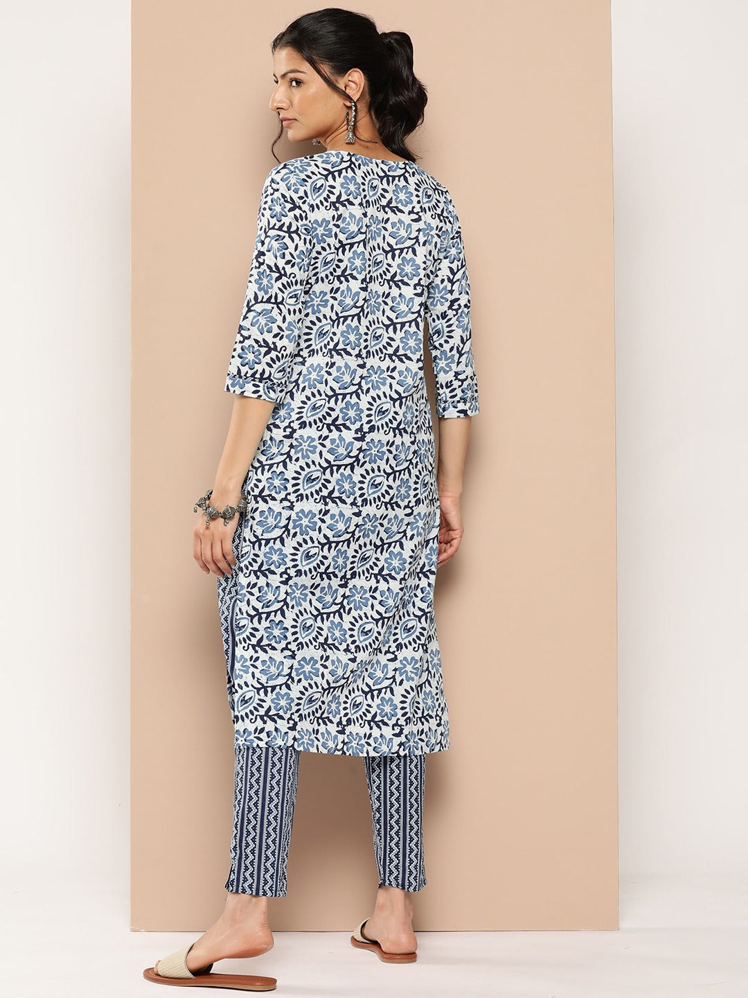 Printed Gotta Patti Cotton Kurta Set-Yufta Store-1173SETBLM