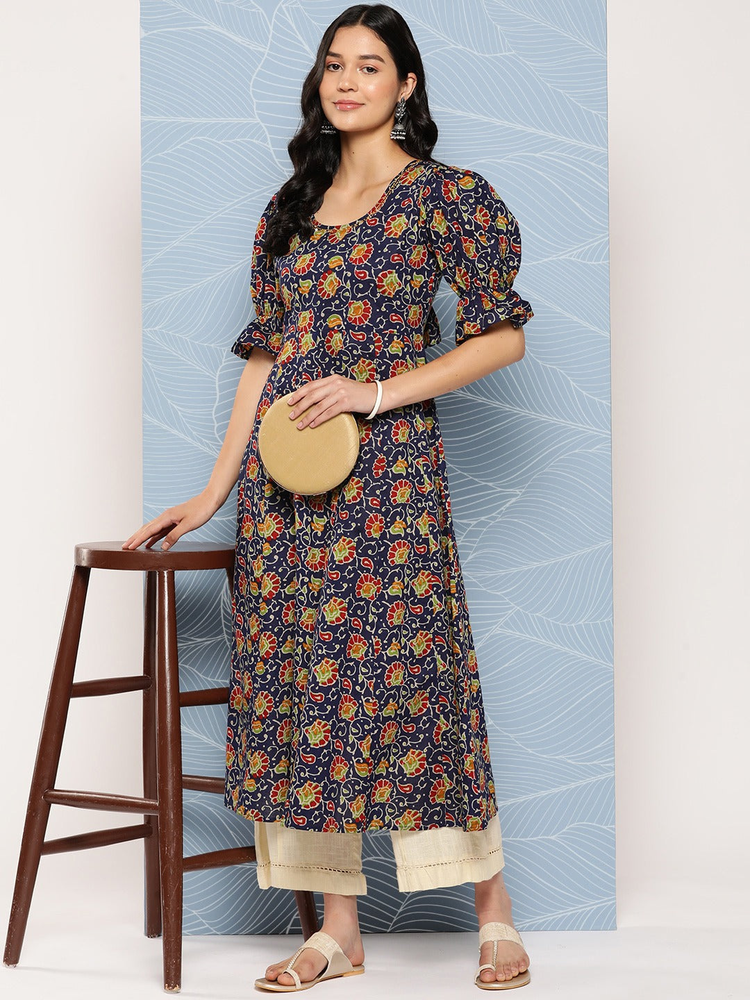 Puff Sleeves Pure Cotton Anarkali Kurta-Yufta Store-1149KURBLS