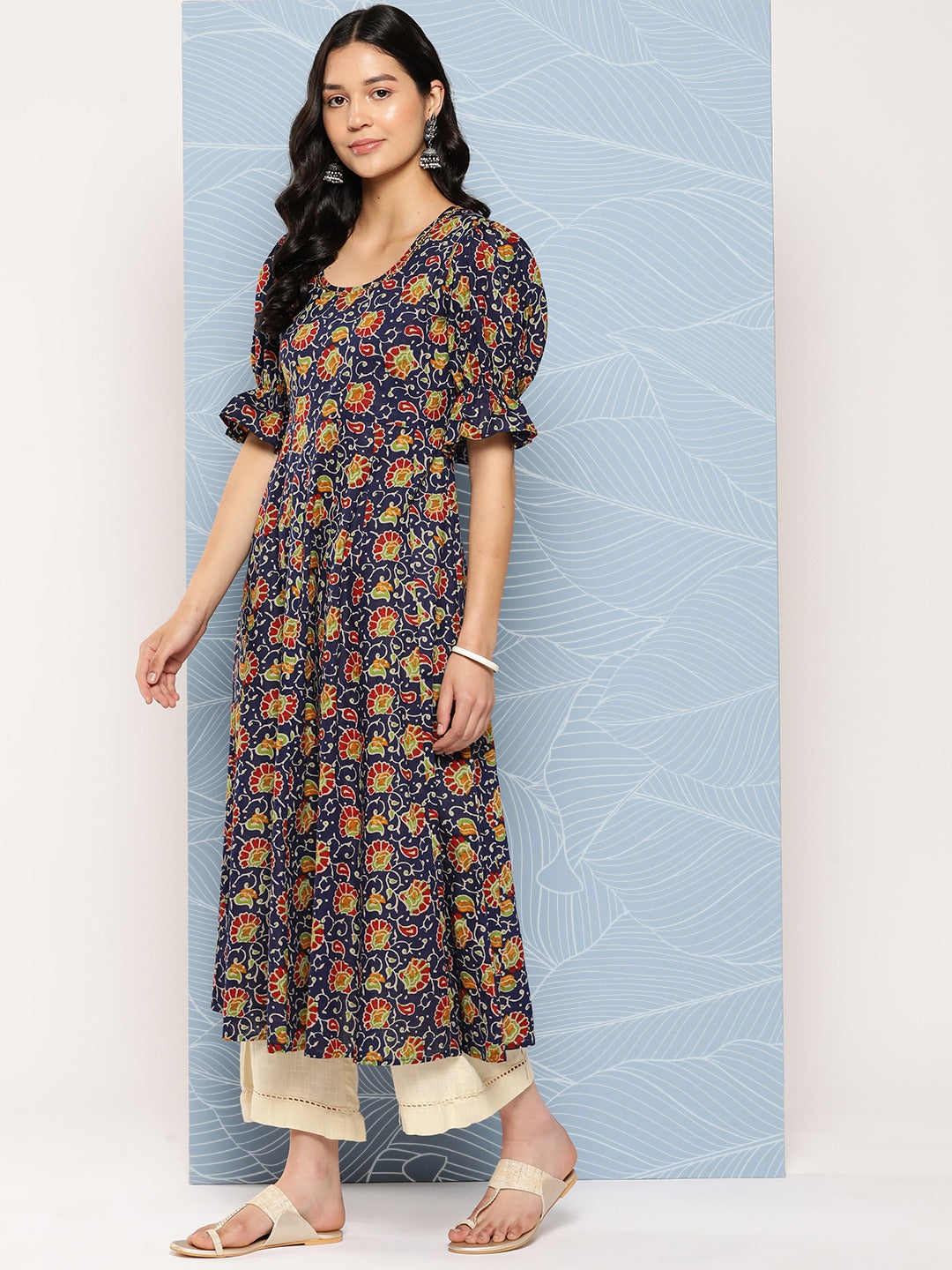 Puff Sleeves Pure Cotton Anarkali Kurta-Yufta Store-1149KURBLS