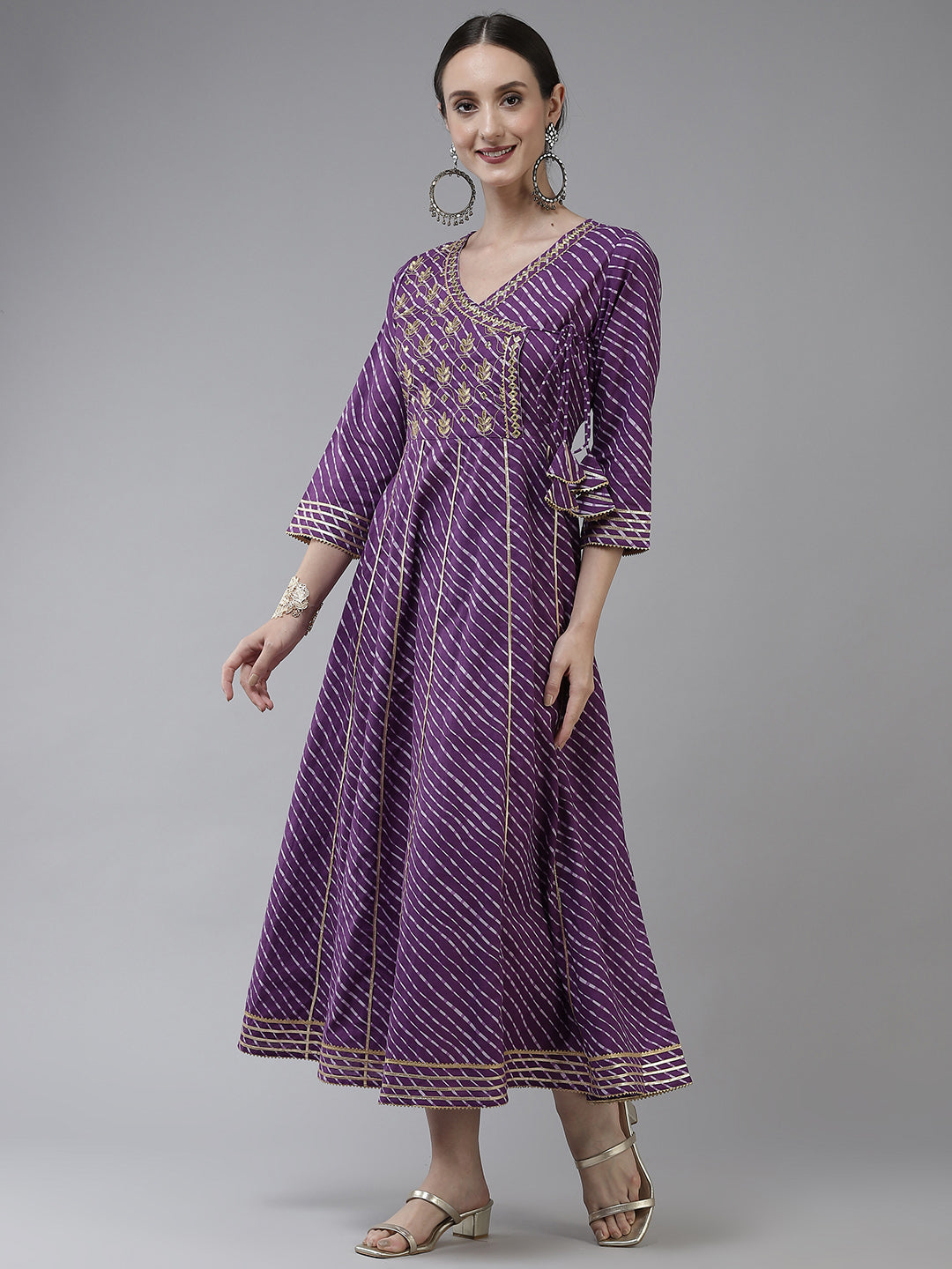 Purple Ethnic Motifs Maxi Dress-Yufta Store-9778DRSPRS