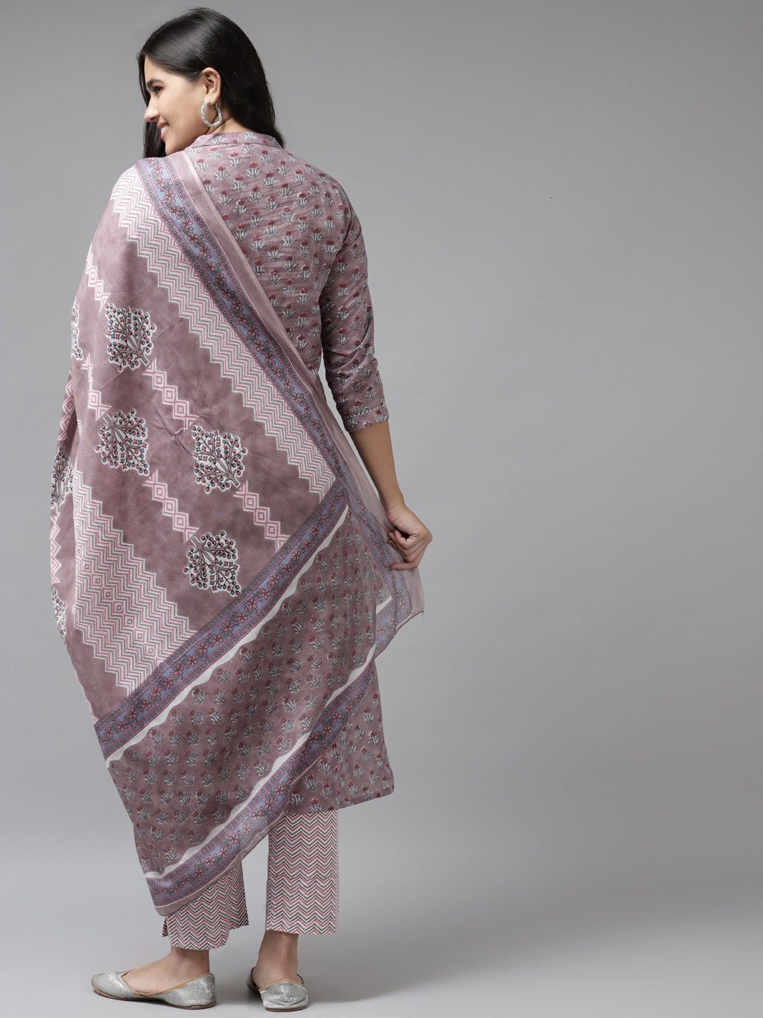 Purple Printed Dupatta Set