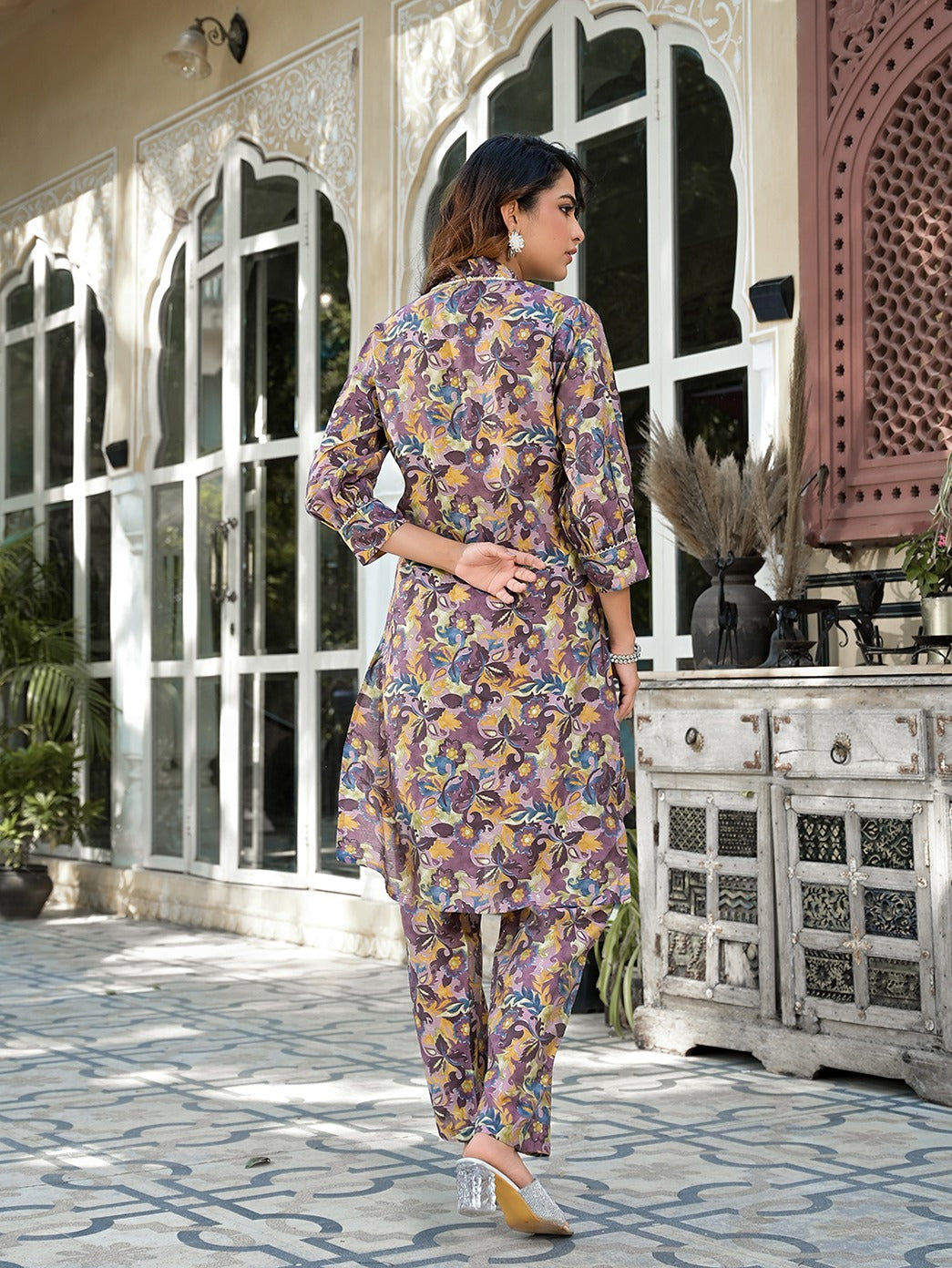 Purple Silk blend Floral Print Co-ord set-Yufta Store-1810CRDPRS