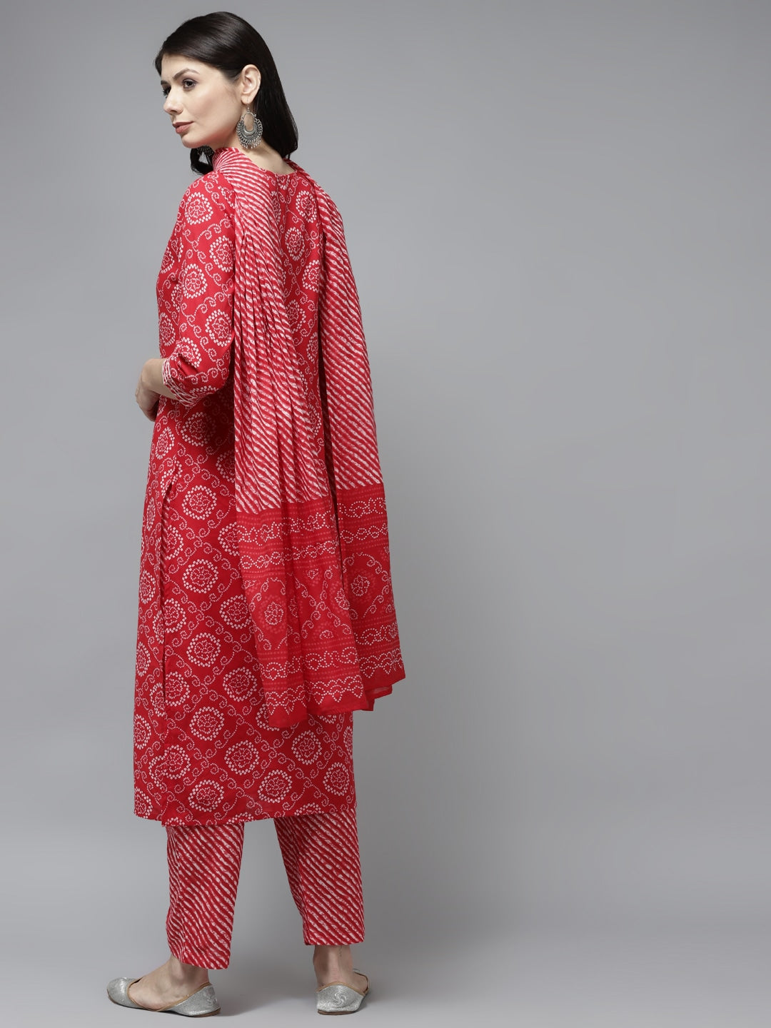 Red Bandhani Embroidered Dupatta Set-Yufta Store-9752SKDRDS