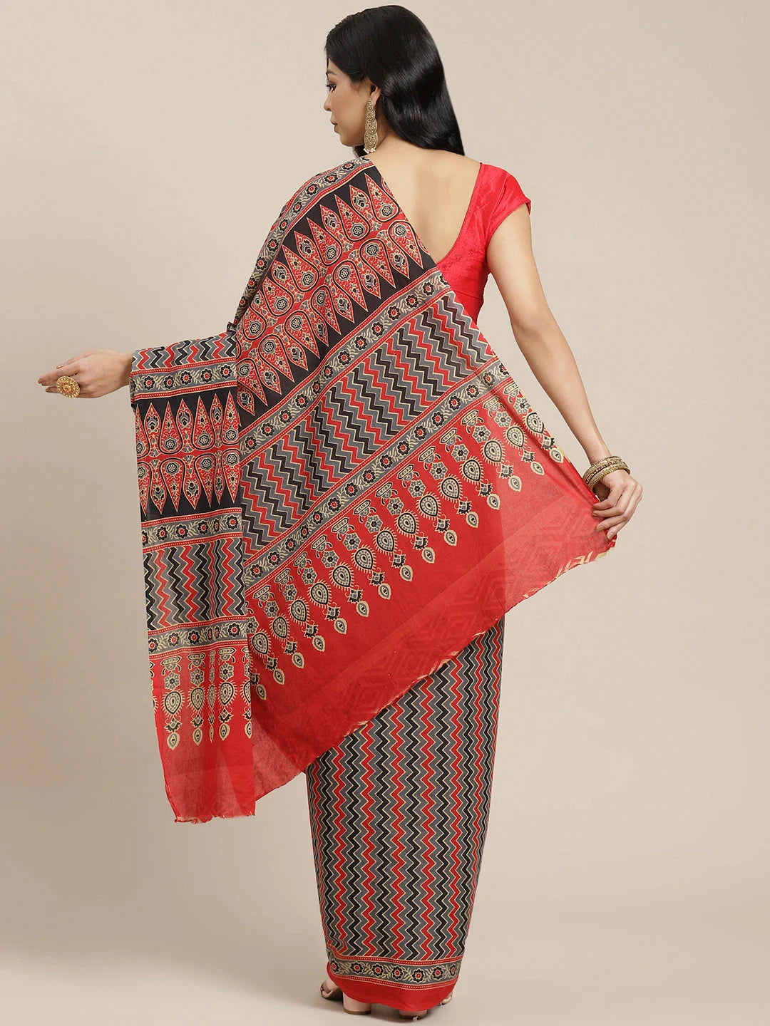 Red & Beige Ethnic Motifs Saree-Yufta Store-6015SARRD