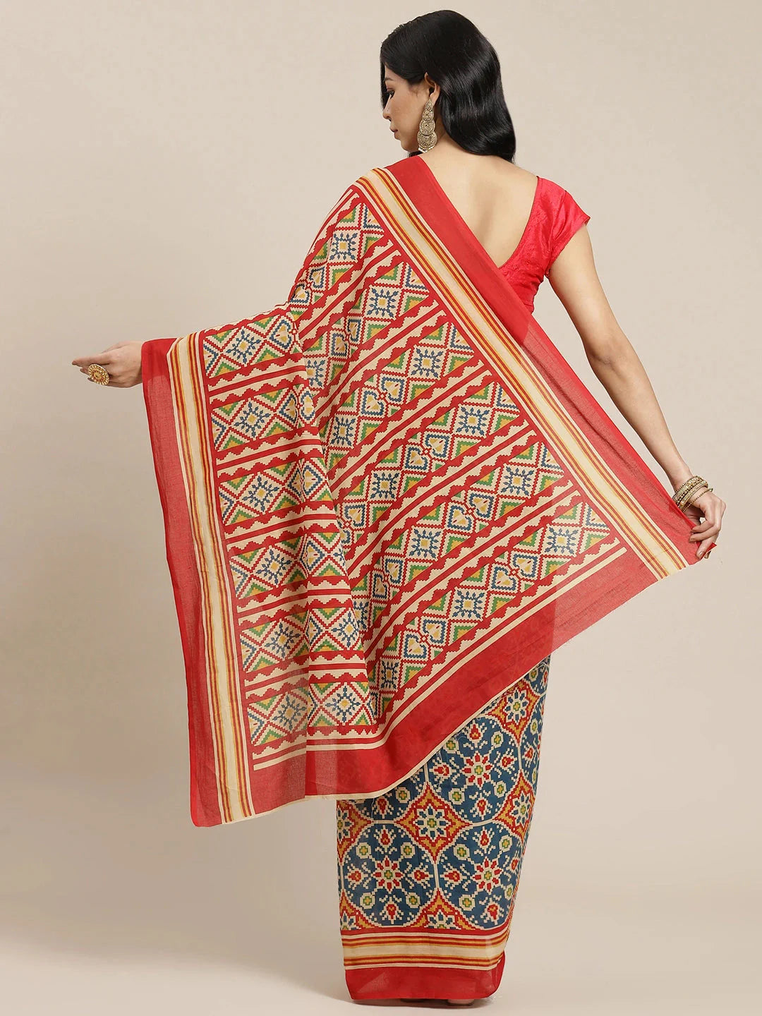 Red & Blue Ethnic Motifs Saree