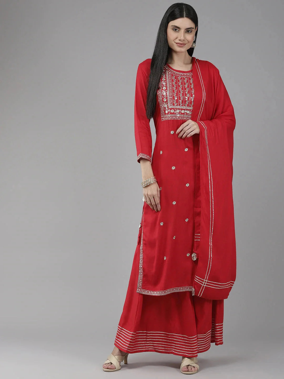 Red Embroidered Dupatta Set