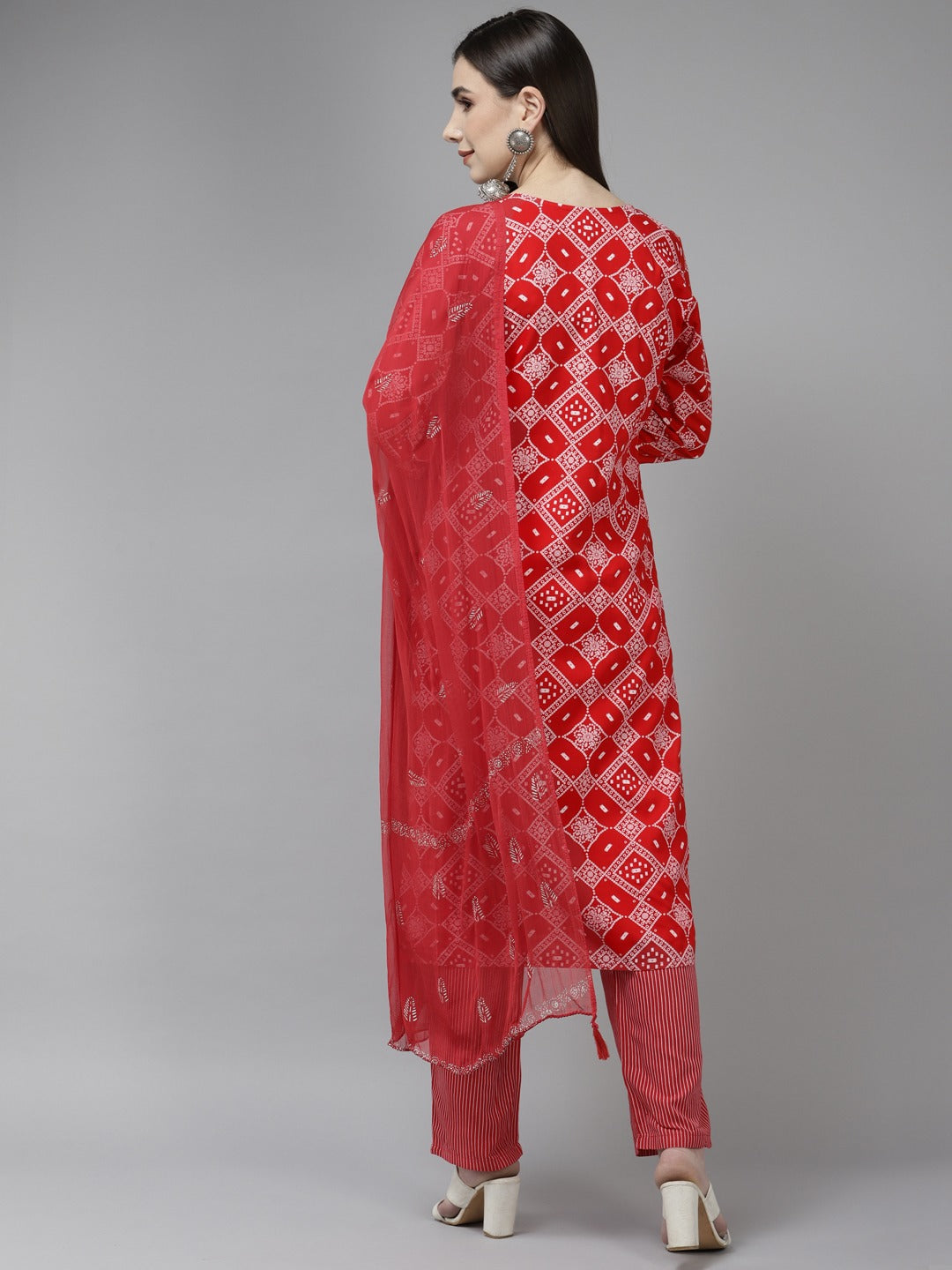 Red Embroidered Dupatta Set-Yufta Store-6501SKDRDM