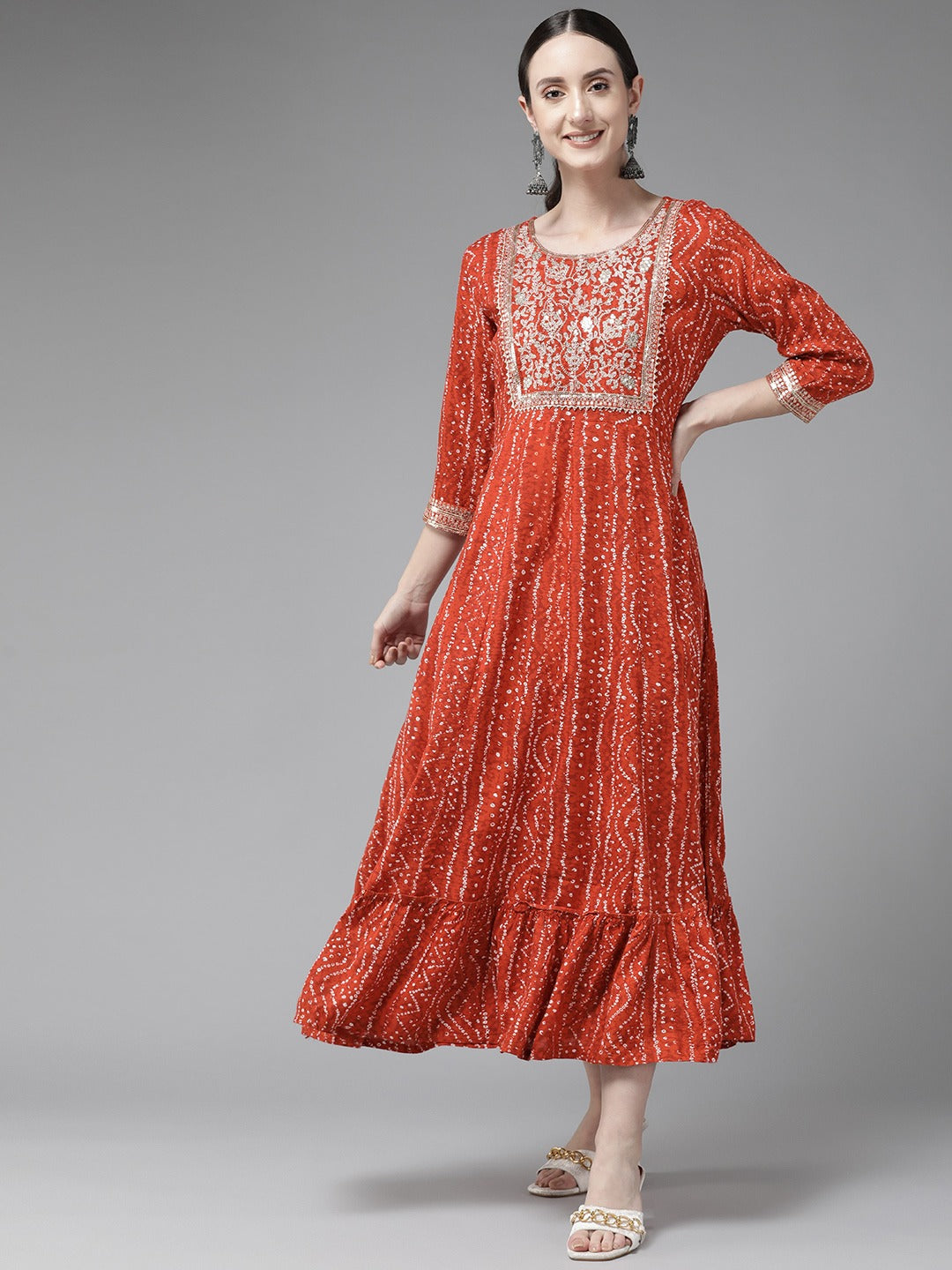 Red Ethnic Midi Dress
