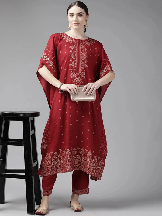 Red Kaftan Kurta Set-Yufta Store-9986KSTRDS