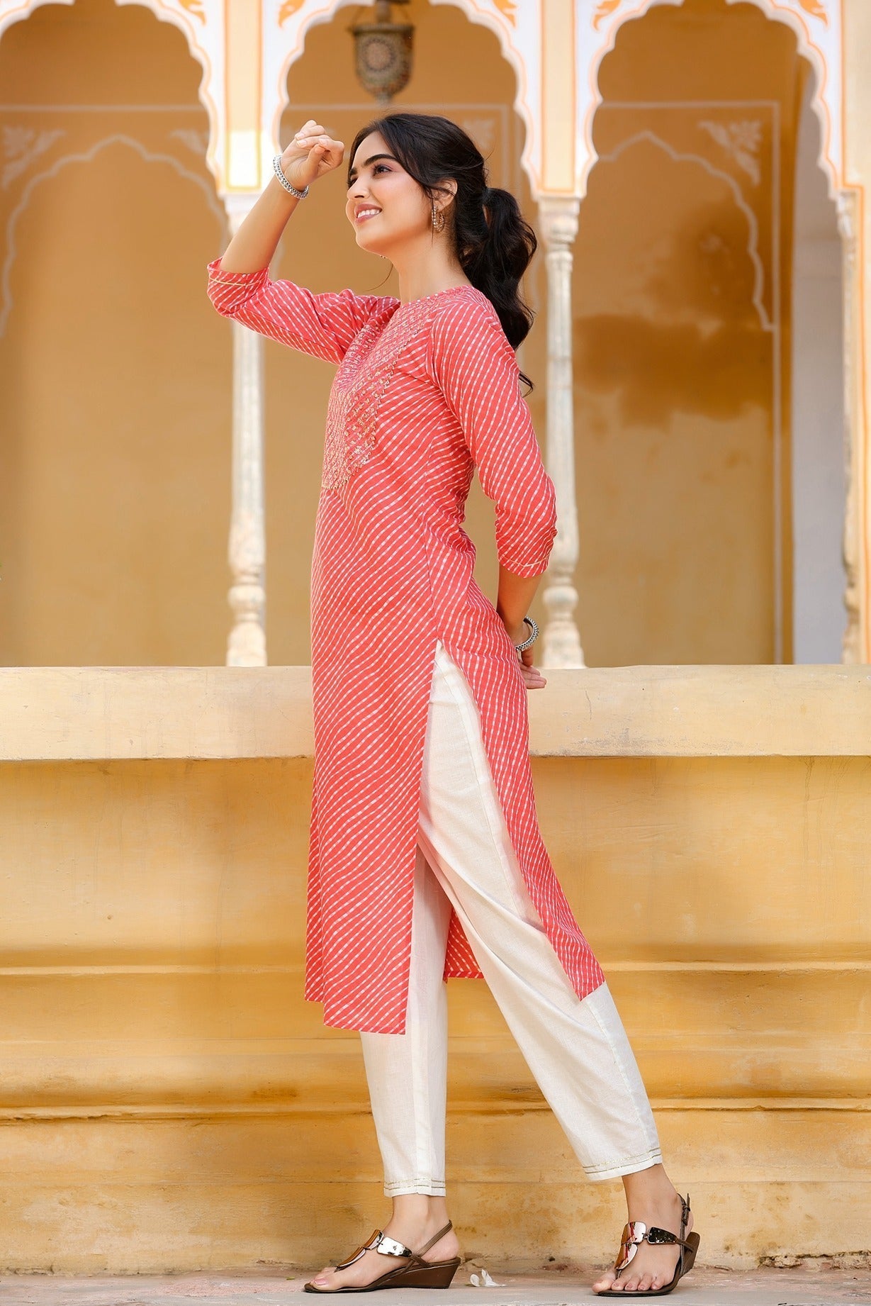 Red Lehariya Kurta Set-Yufta Store-9347SETRDS