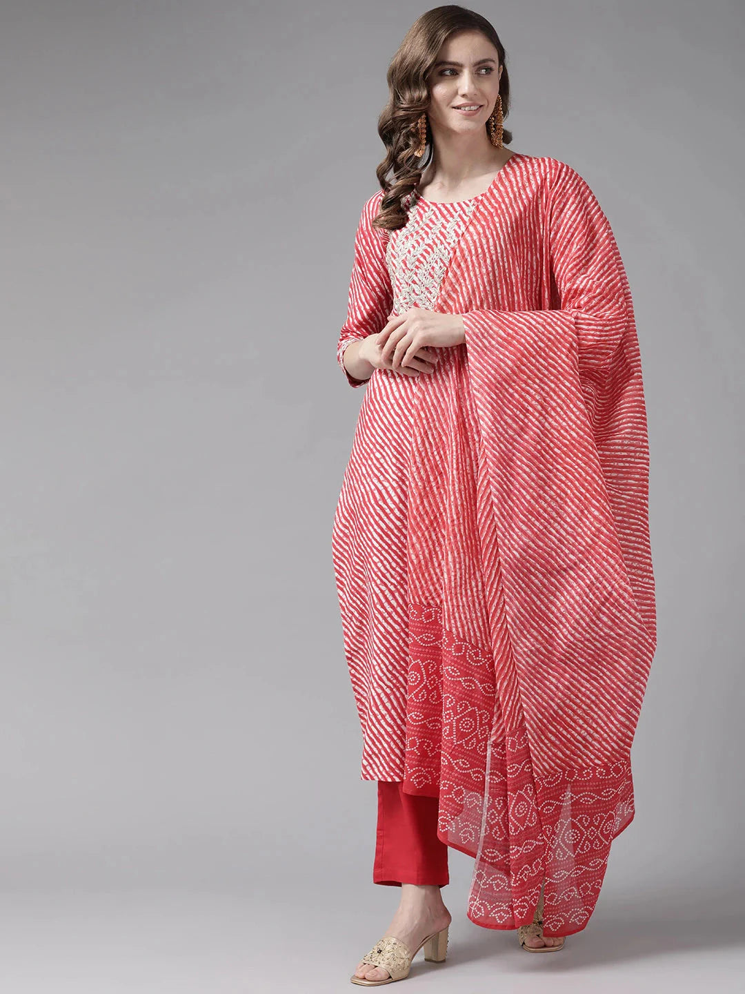 Red Printed Dupatta Set-Yufta Store-9780SKDRDS