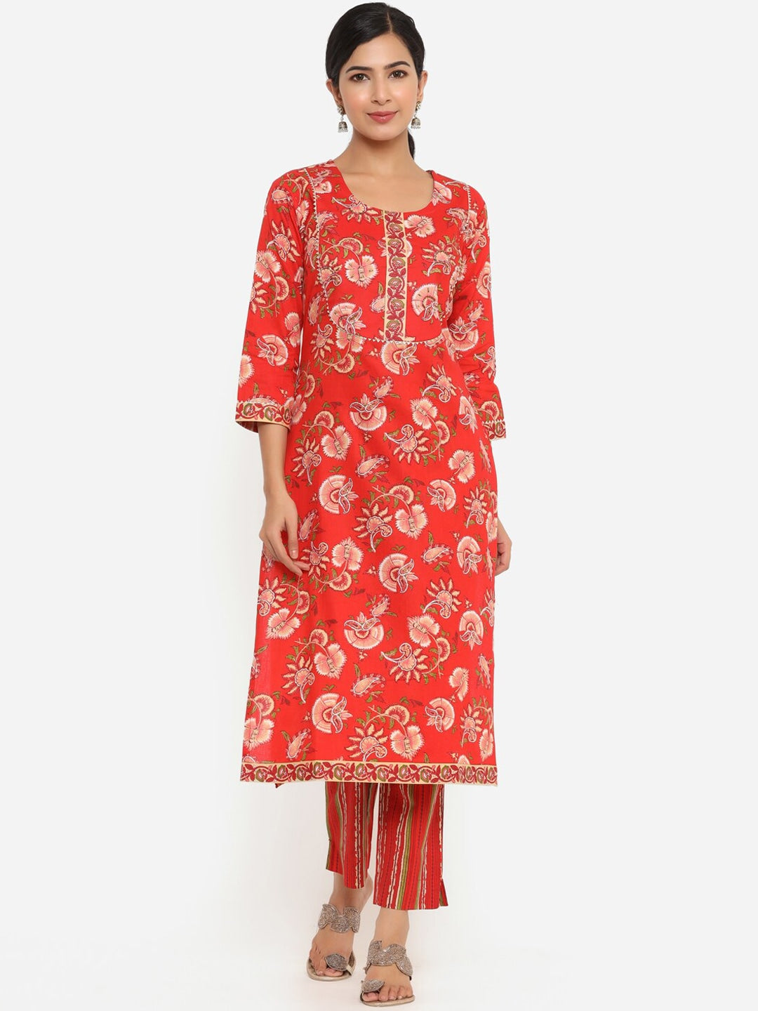 Red Printed Gotta Patti Dupatta Set