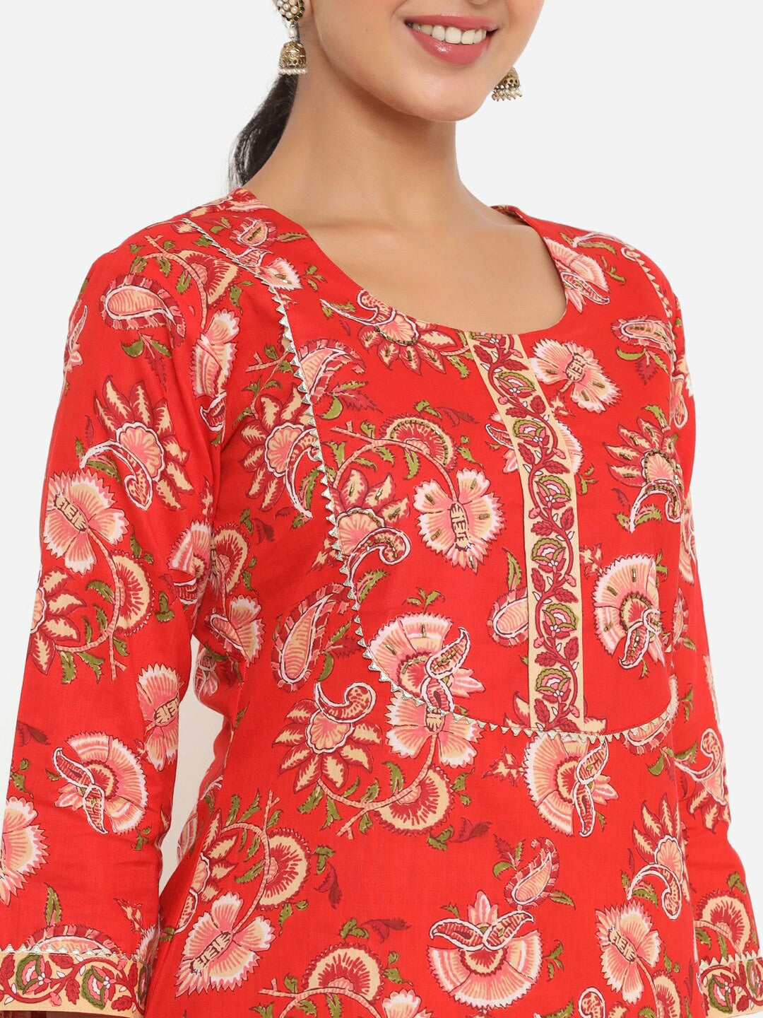 Red Printed Gotta Patti Dupatta Set