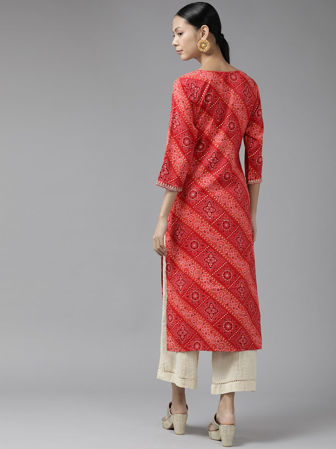 Red Printed Kurta-Yufta Store-9343KURRDS