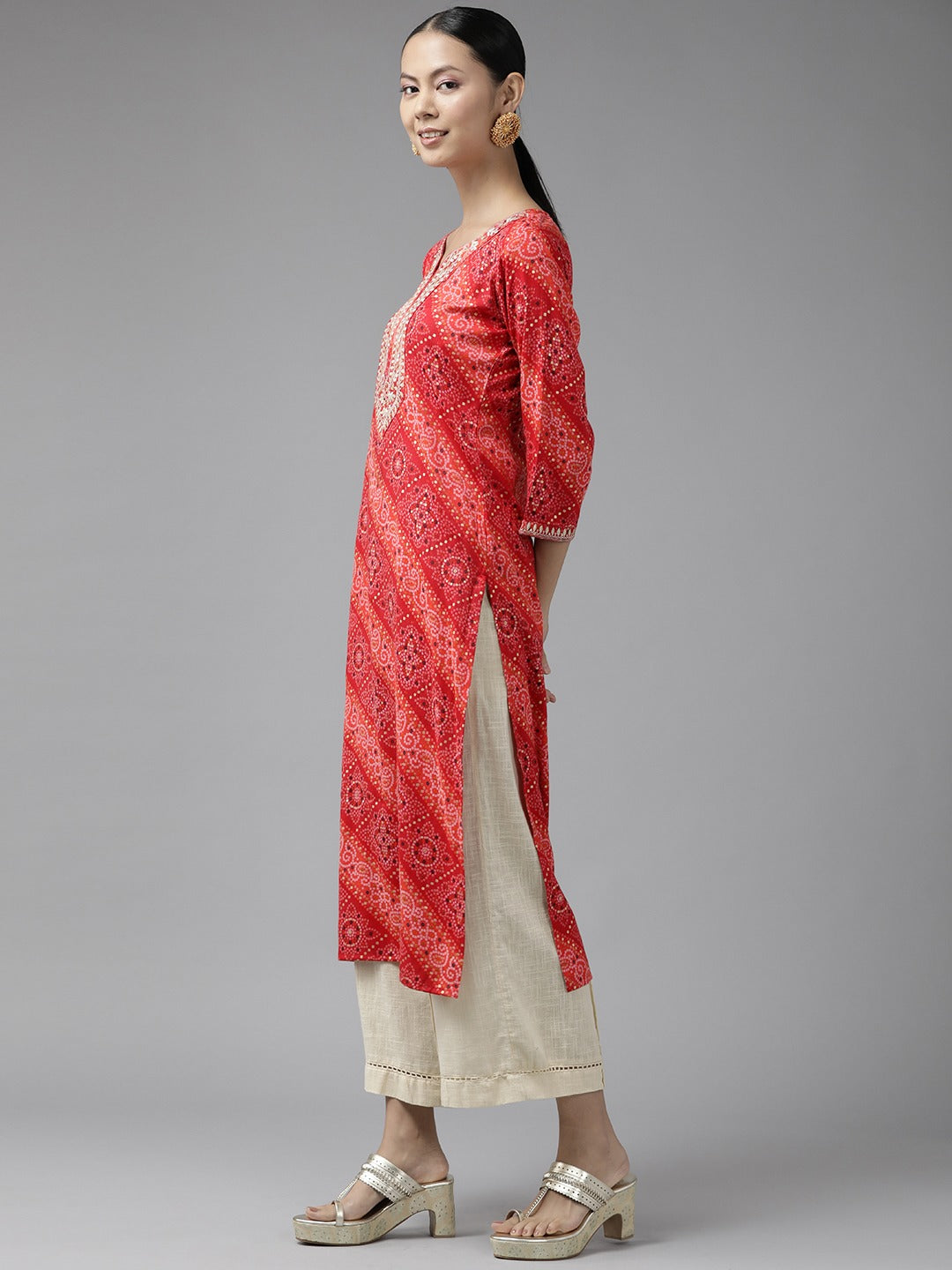 Red Printed Kurta-Yufta Store-9343KURRDS