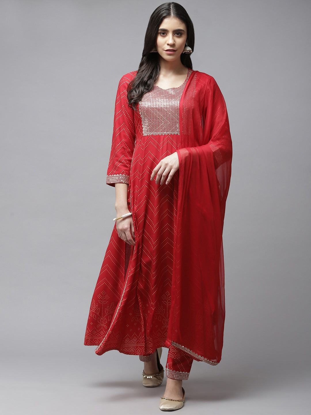 Red Thread Work Dupatta Set