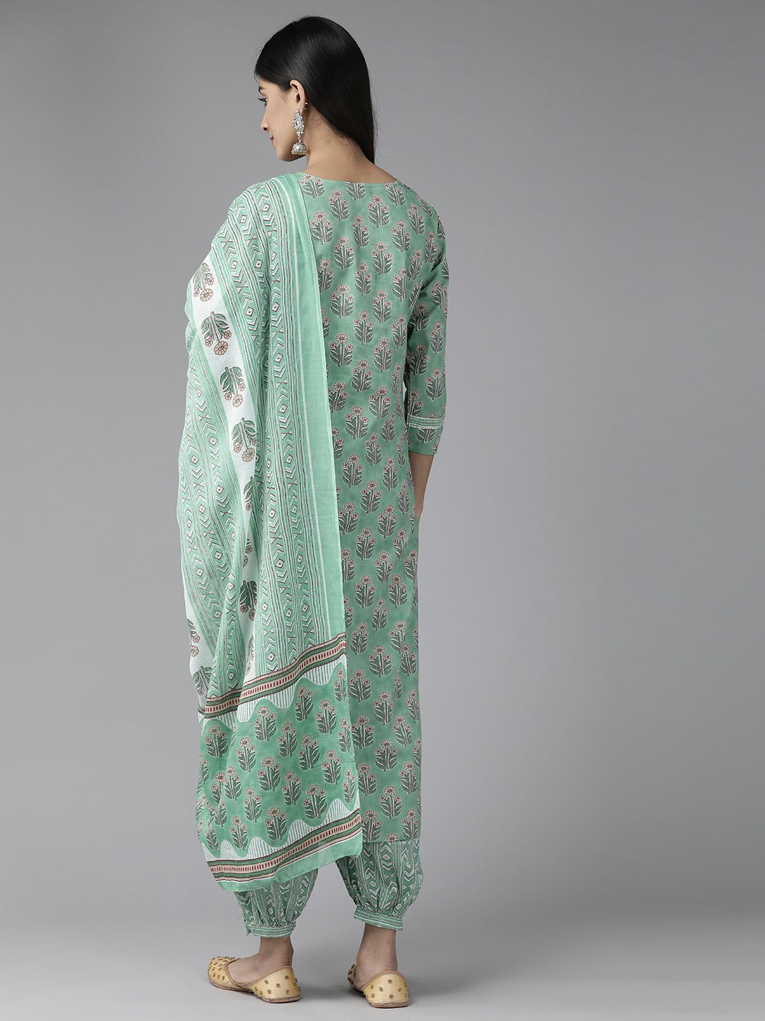 Sea Green Floral Printed Dupatta Set-Yufta Store-1117SKDSGS