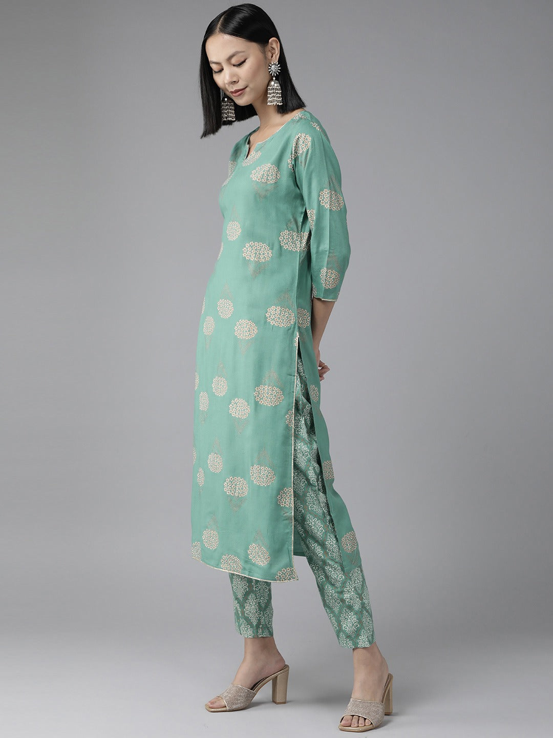 Sea Green Printed Dupatta Set-Yufta Store-9787SKDBLS